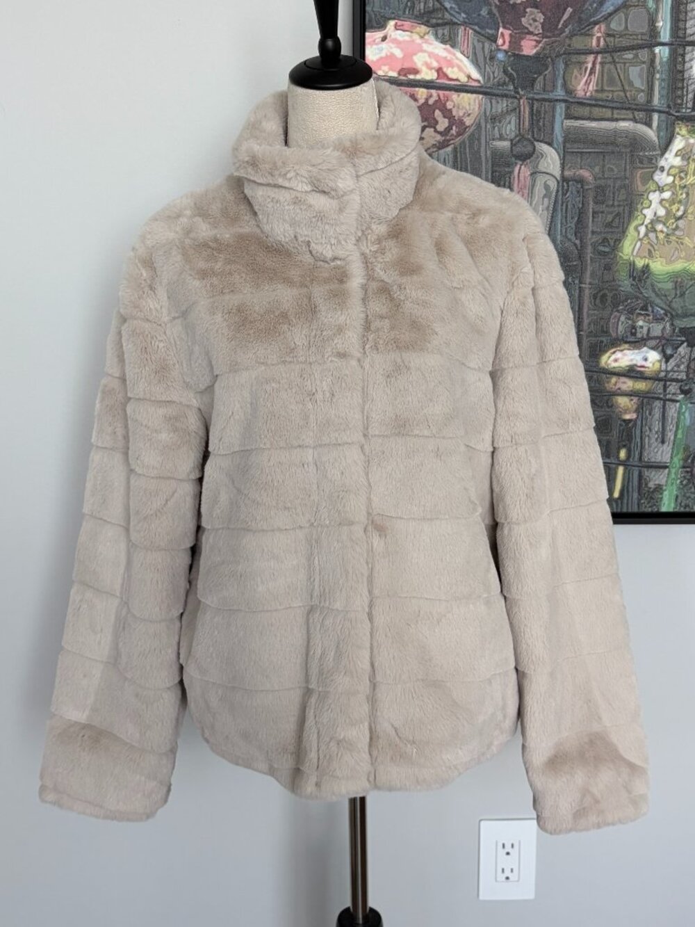 Sebby Collection Cream Faux Fur Reversible Jacket XL